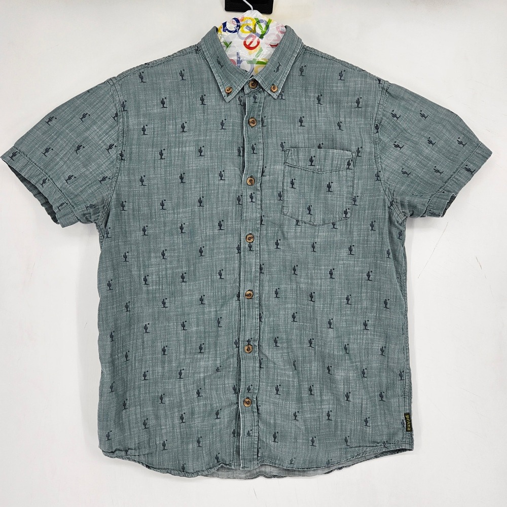 Prana Shirt Mens MediumButton Down Outdoor Casual Short Sleeve Green Cactus AOP